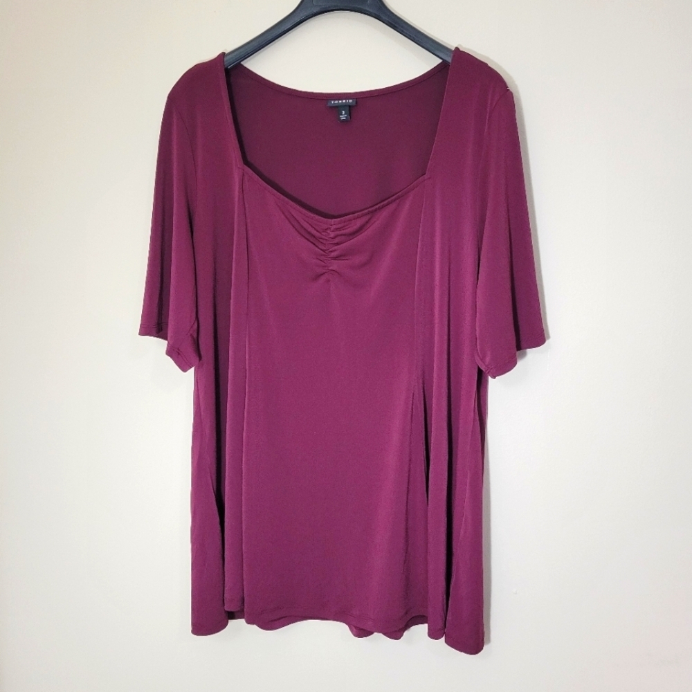 Torrid Women's Burgundy Wine Color V neck Short Sleeve Tunic Top Size 3X